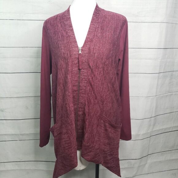 LOGO Lori Goldstein Knit Cardigan faux suede  S - Picture 1 of 8